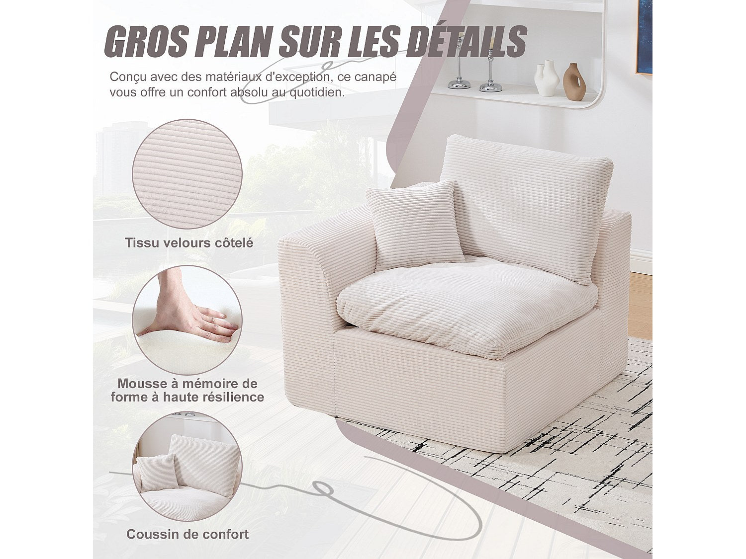 Canapé modulable beige tissu