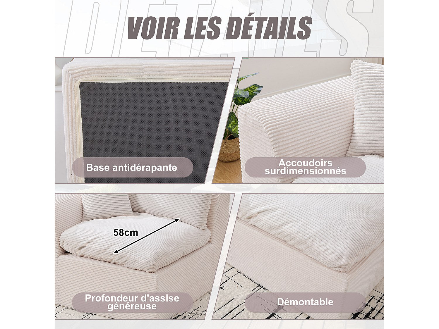 Canapé modulable beige tissu