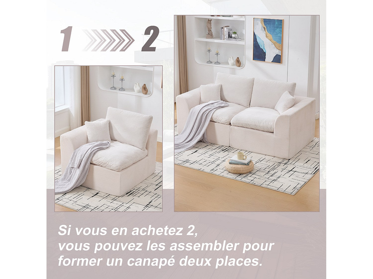 Canapé modulable beige tissu