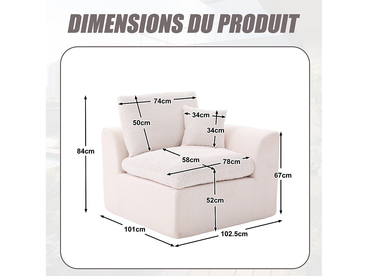 Canapé modulable beige tissu