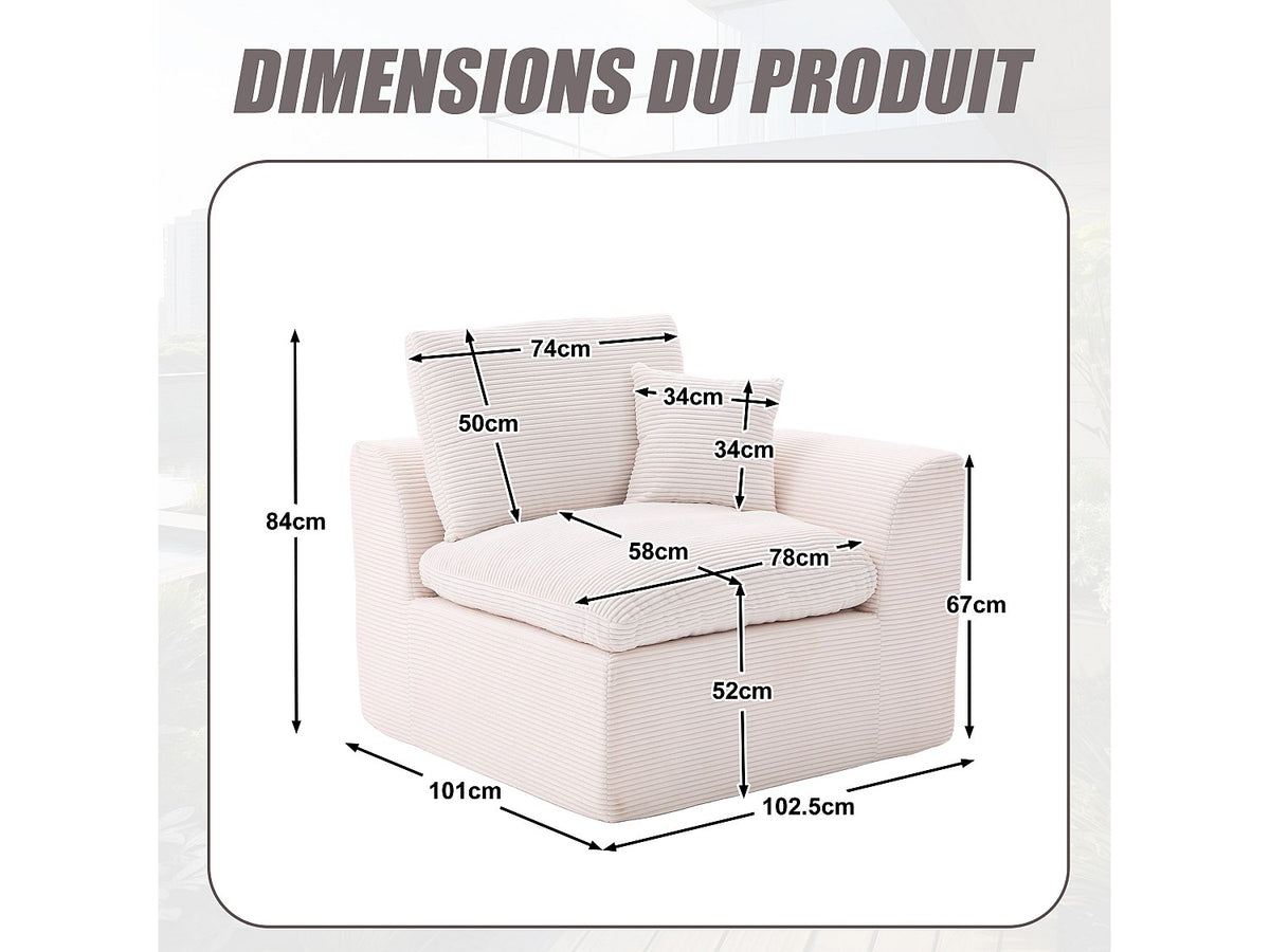 Canapé modulable 2 places beige tissu