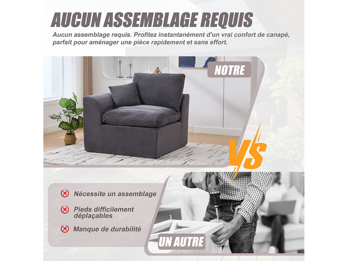 Canapé modulable 2 places gris tissu