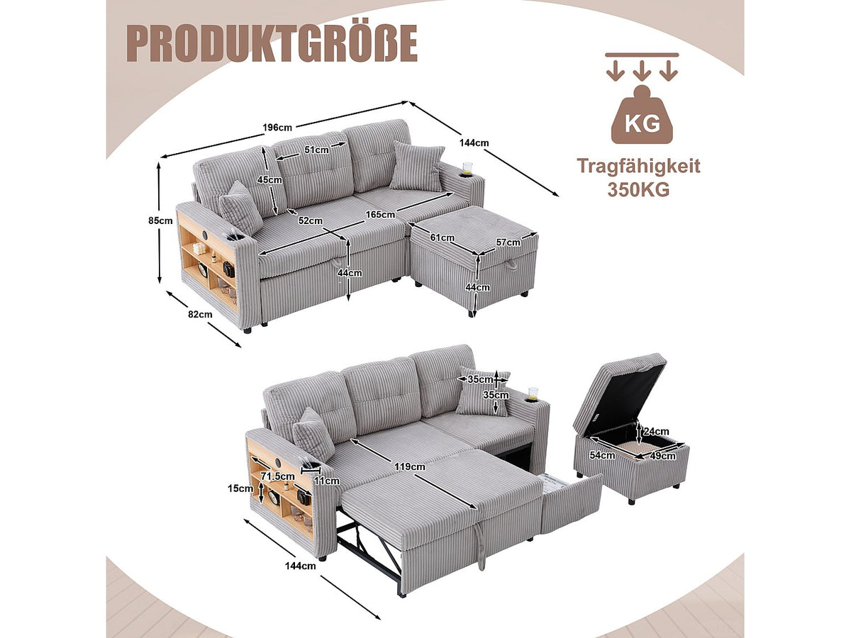 Angle pour canapé modulable convertible 3 places gris tissu - Allurex