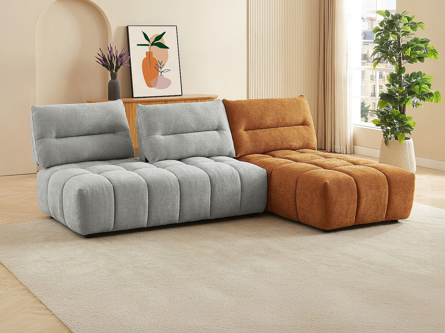 Angle pour canapé modulable gris tissu