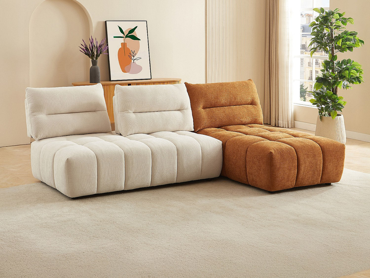 Angle pour canapé modulable orange tissu