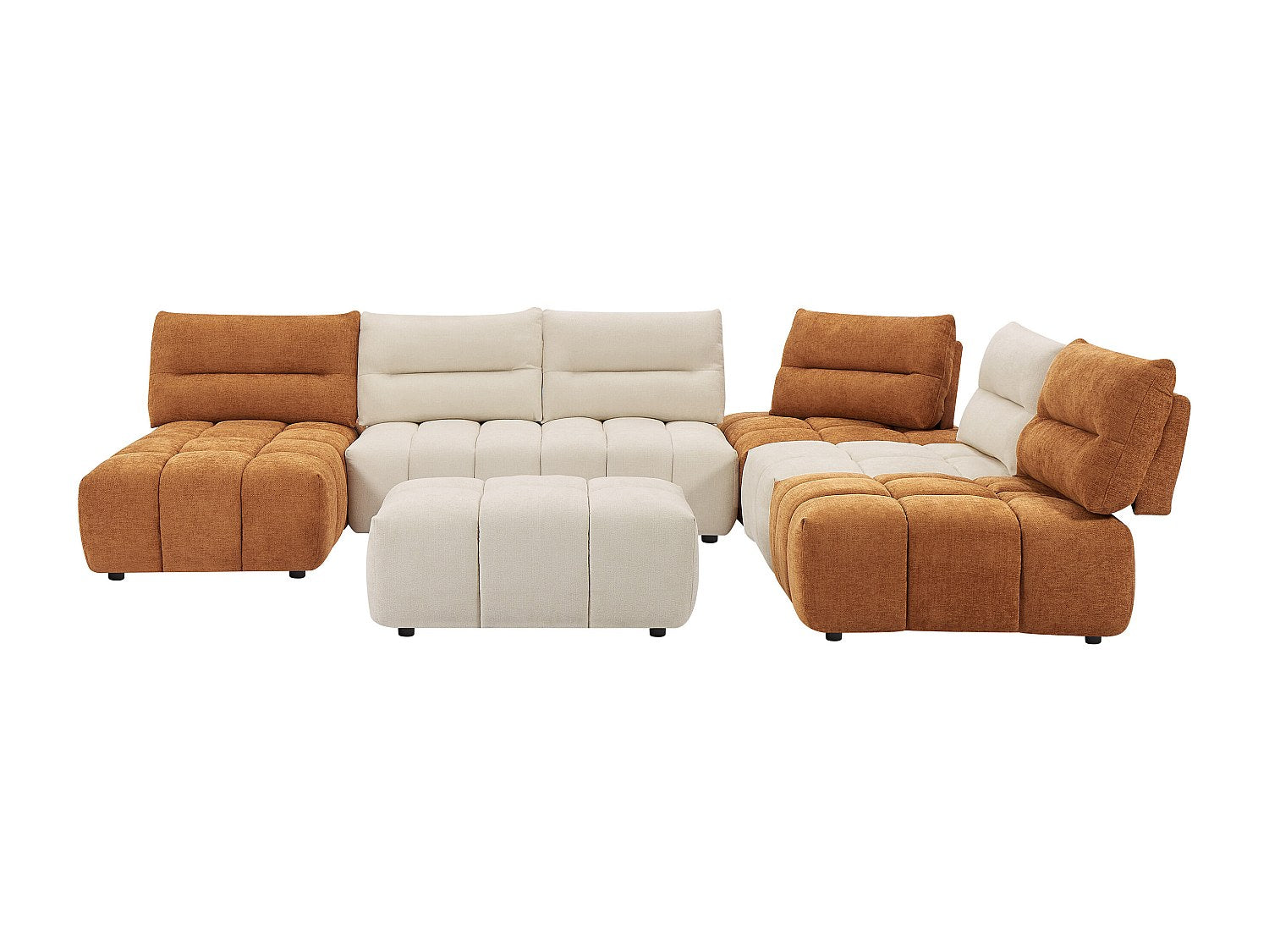 Pouf pour canapé modulable panoramique orange tissu