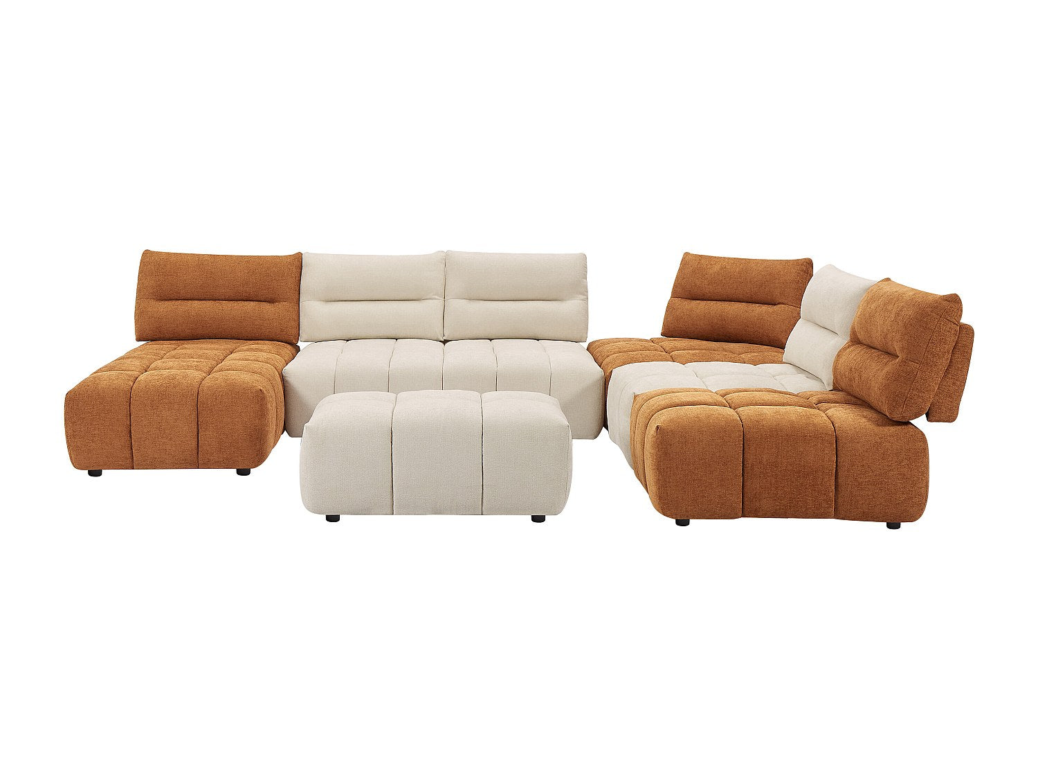 Pouf pour canapé modulable panoramique orange tissu