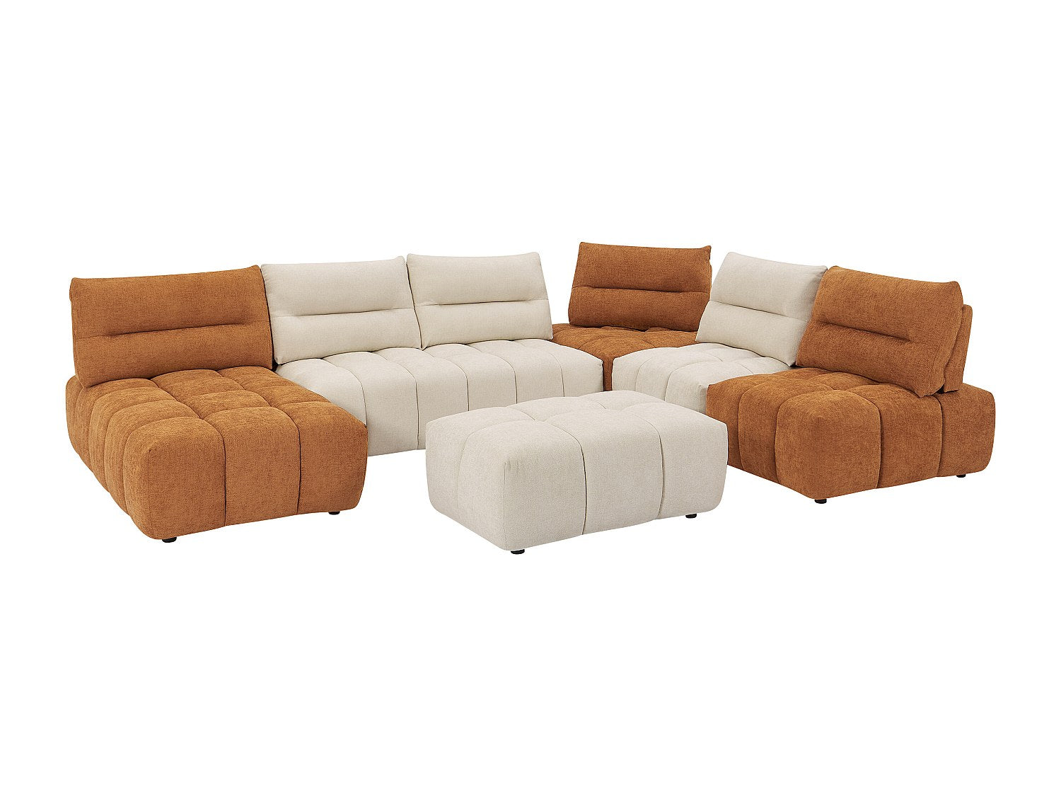 Pouf pour canapé modulable panoramique orange tissu