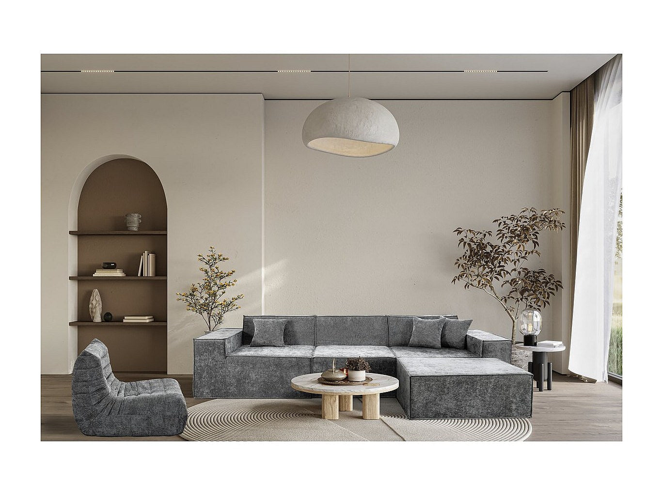 Canapé modulable 4 places gris tissu