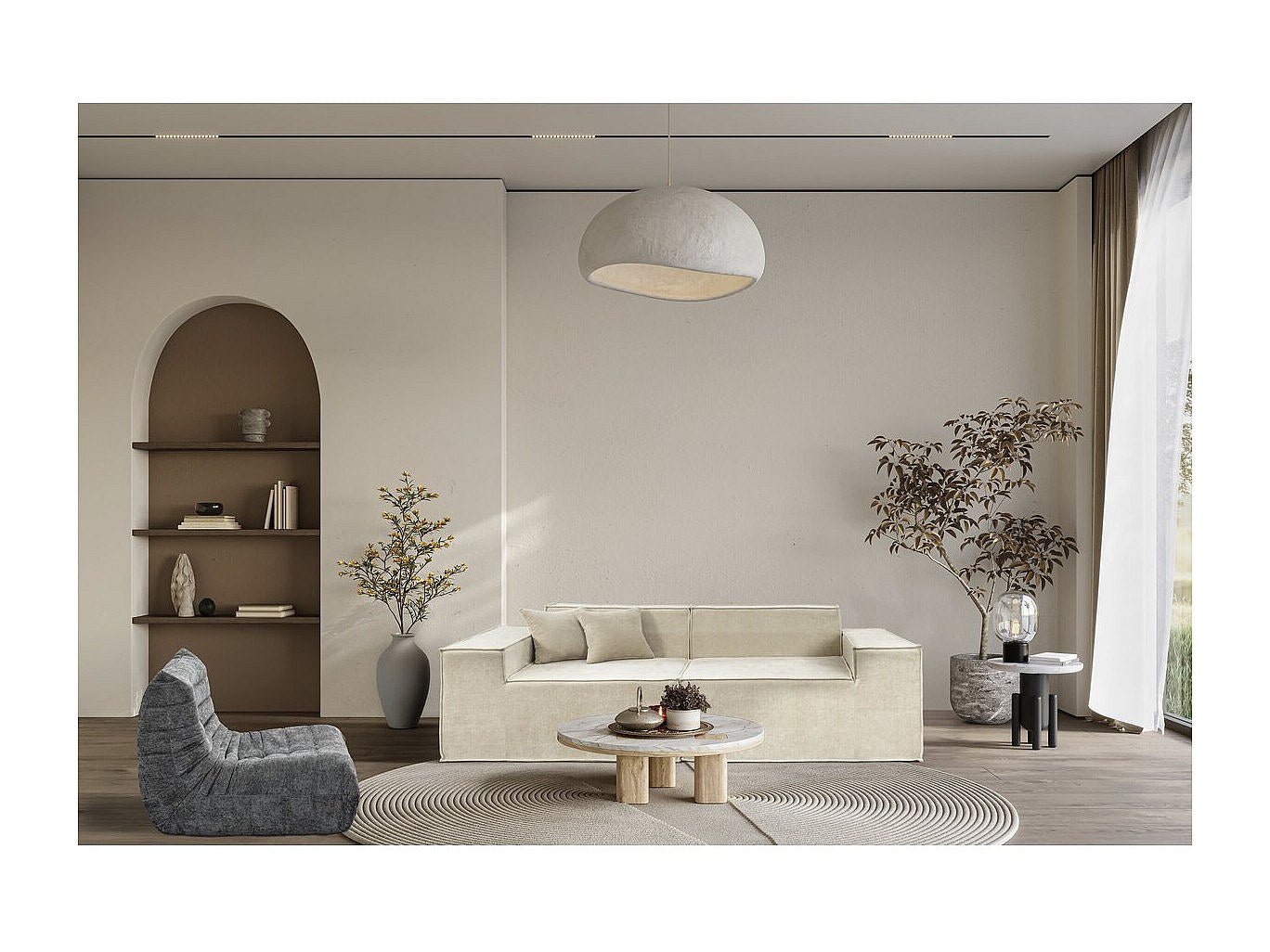 Canapé modulable 3 places beige tissu