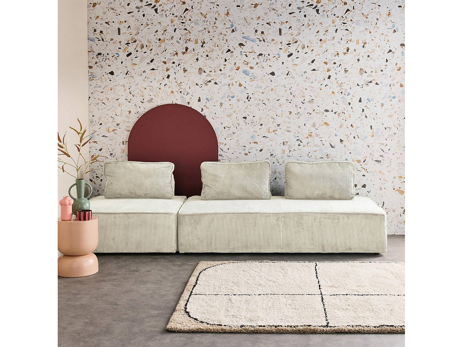 Chauffeuse modulable 3 places beige velours
