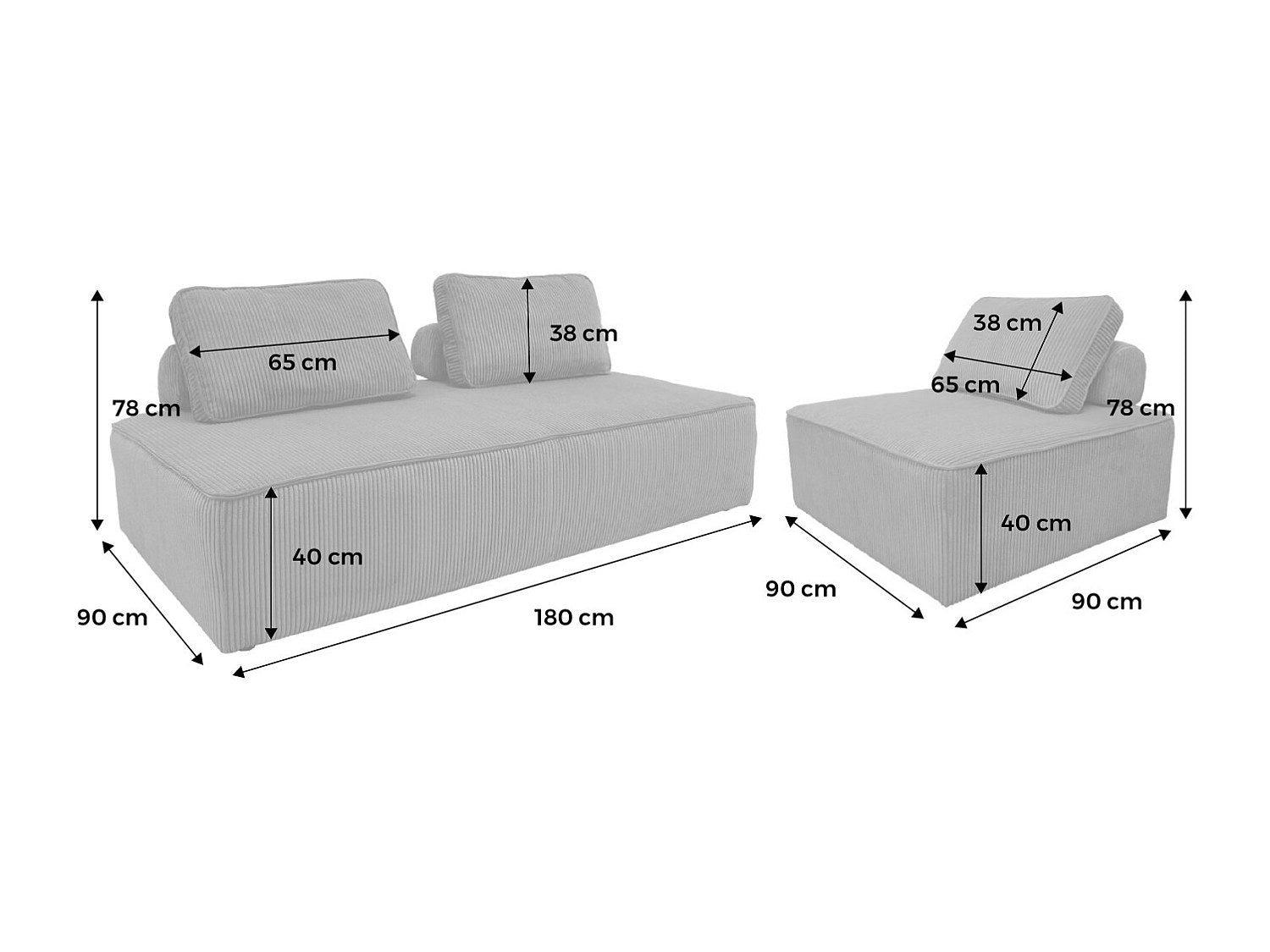 Chauffeuse modulable 3 places beige velours