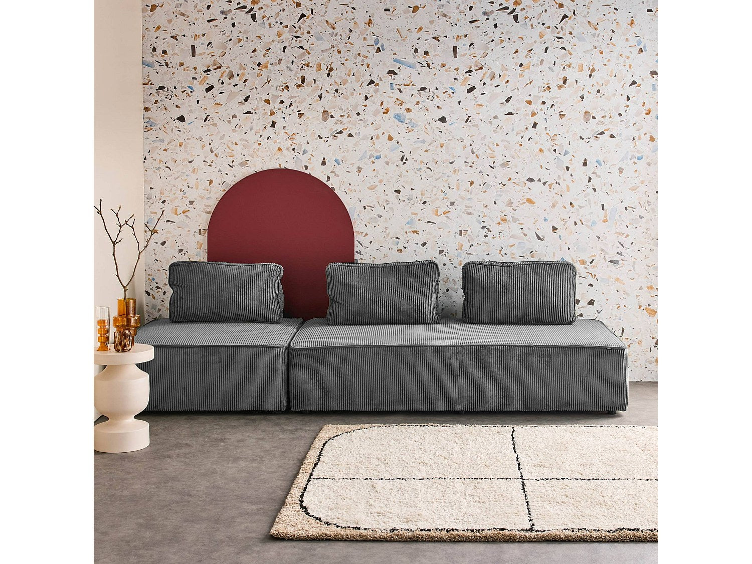 Chauffeuse modulable 3 places gris velours
