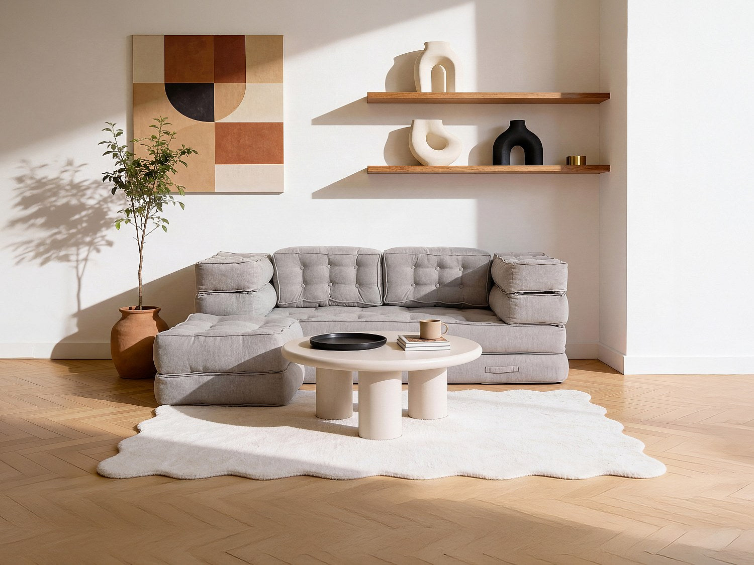Canapé modulable convertible gris tissu