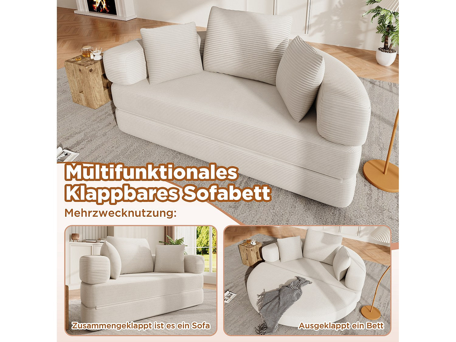 Canapé modulable convertible beige velours