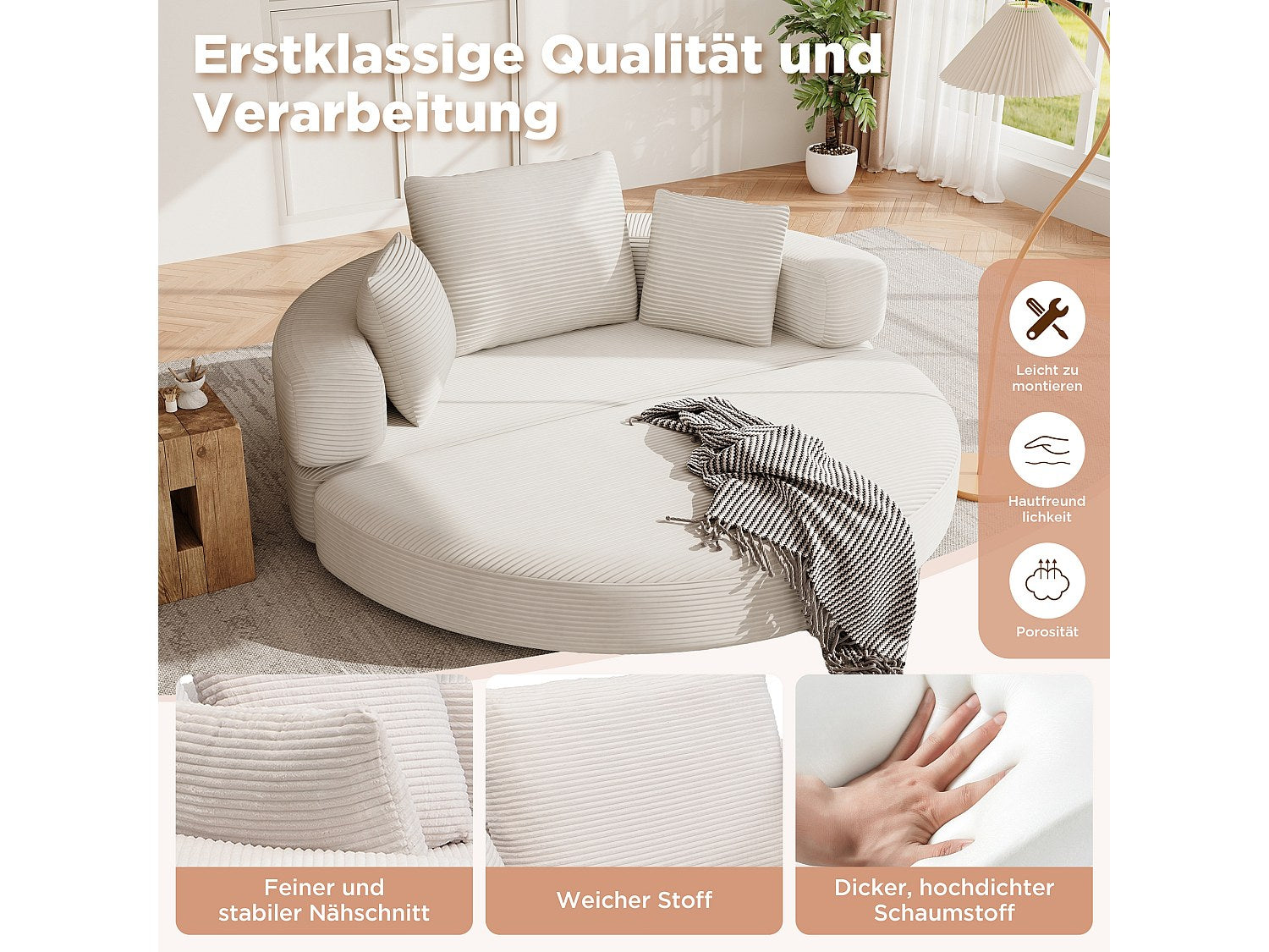 Canapé modulable convertible beige velours