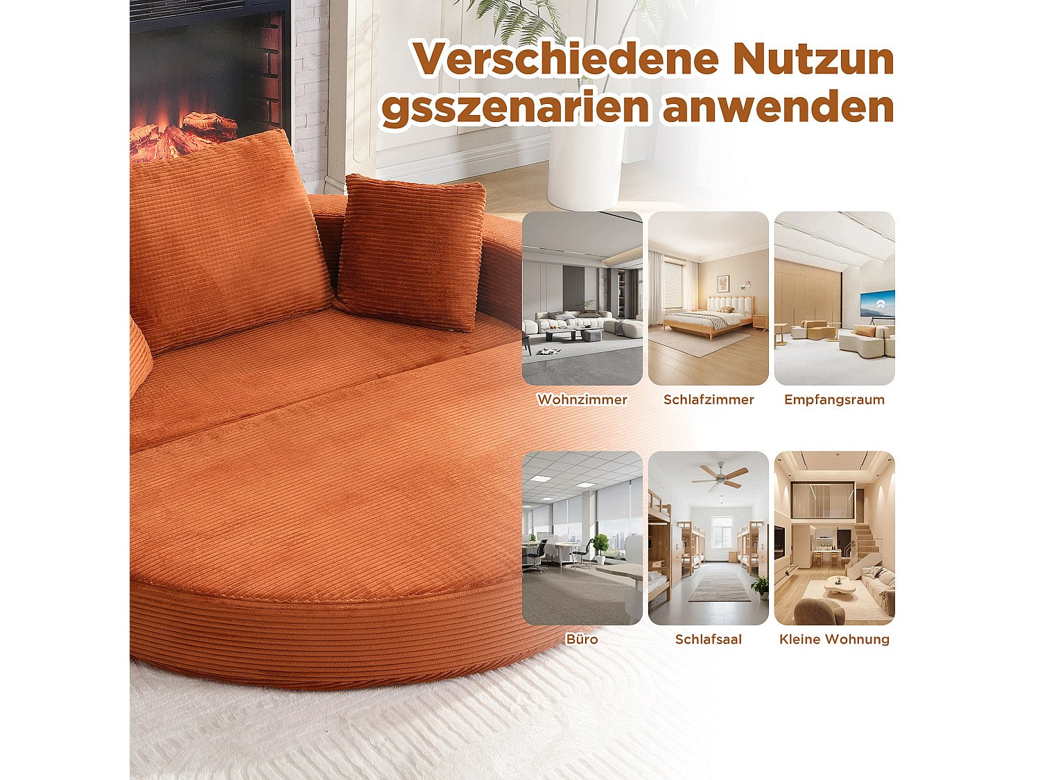 Canapé modulable convertible orange velours
