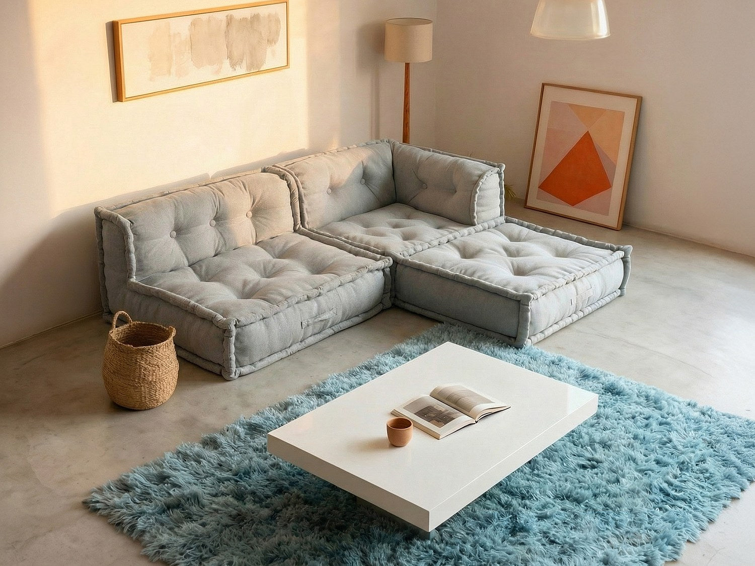 Canapé modulable gris tissu