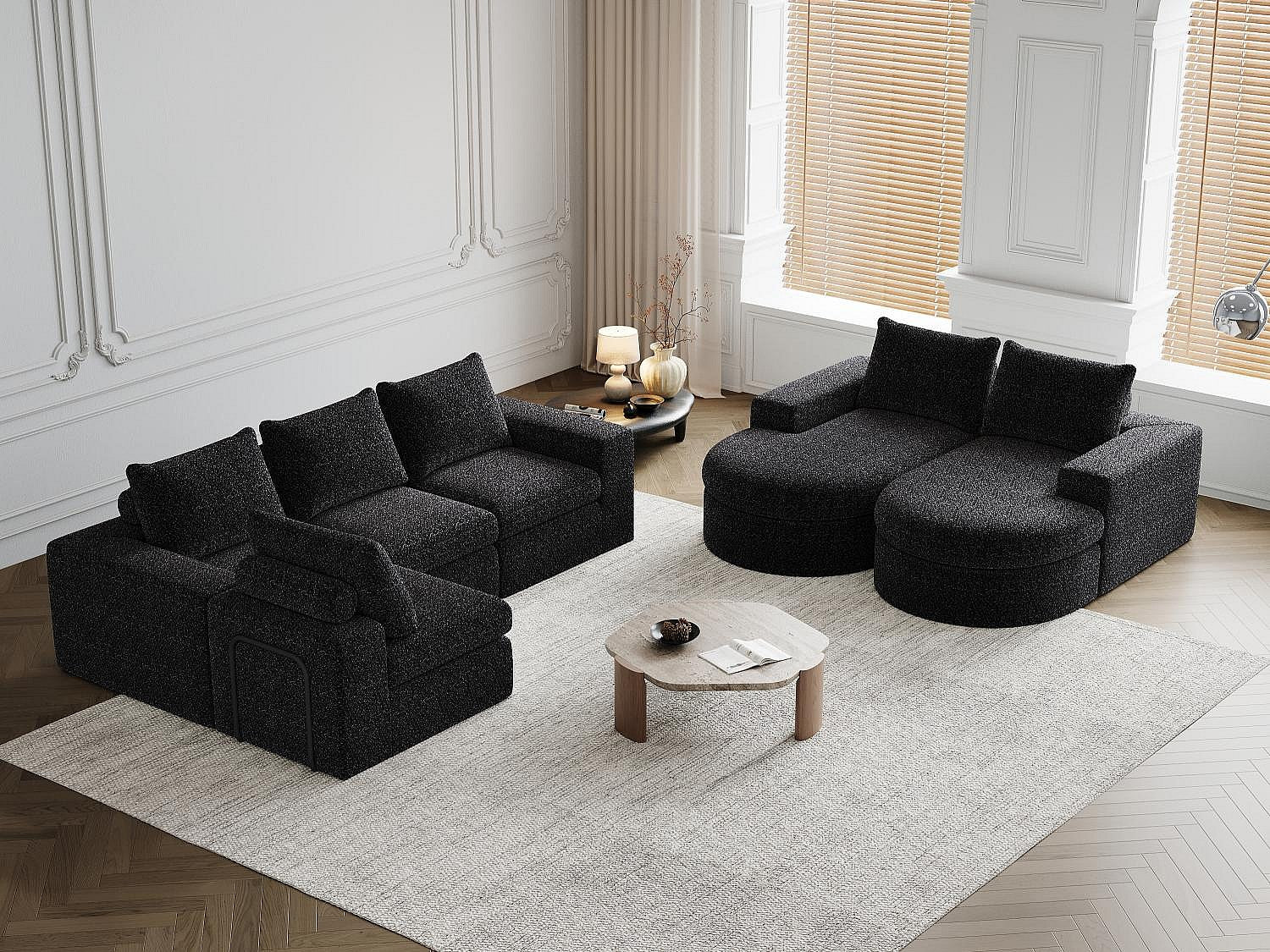Angle pour canapé modulable 6 places noir tissu