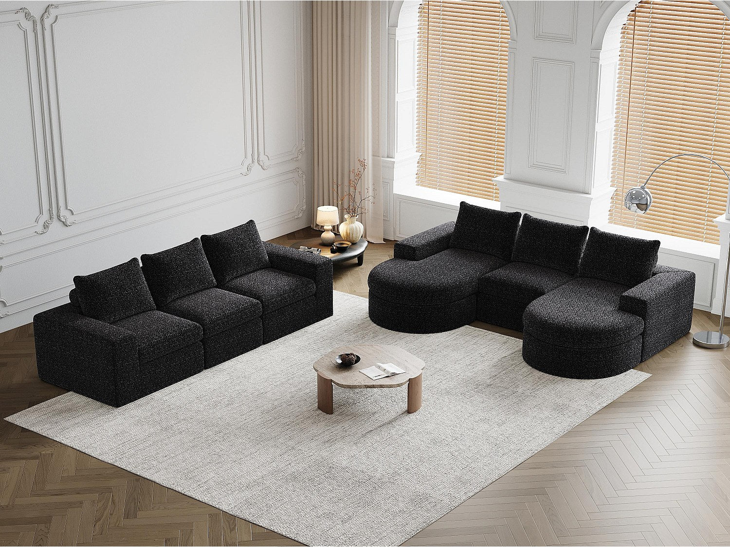 Angle pour canapé modulable 6 places noir tissu