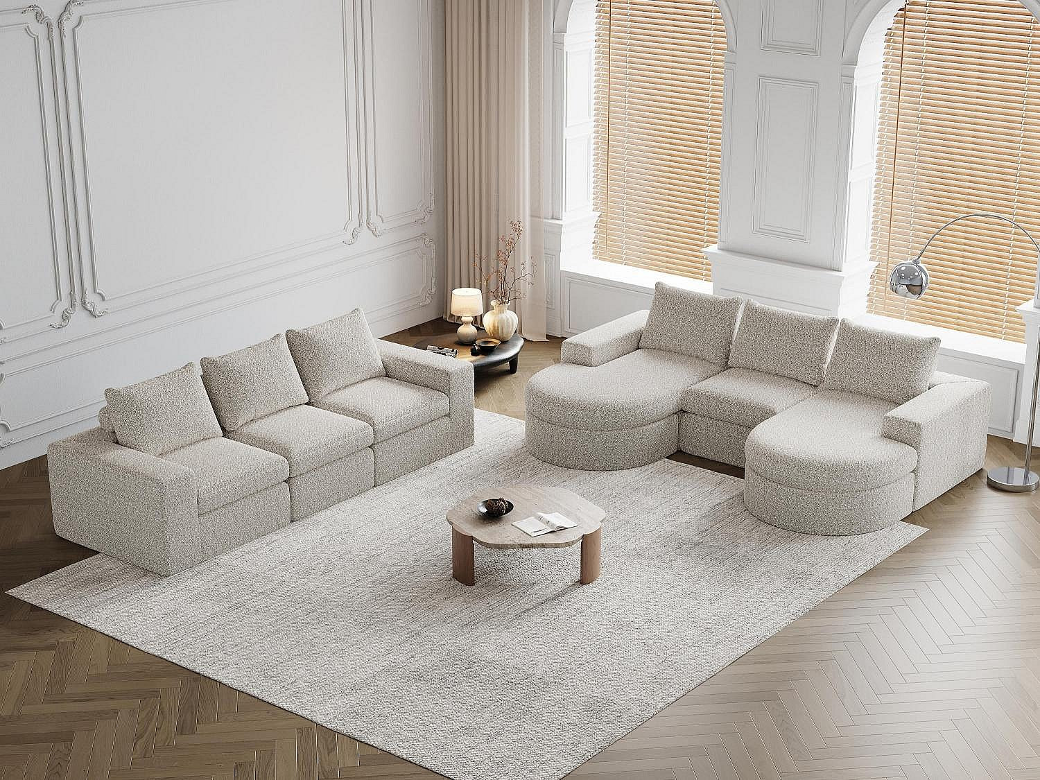 Angle pour canapé modulable 6 places beige tissu