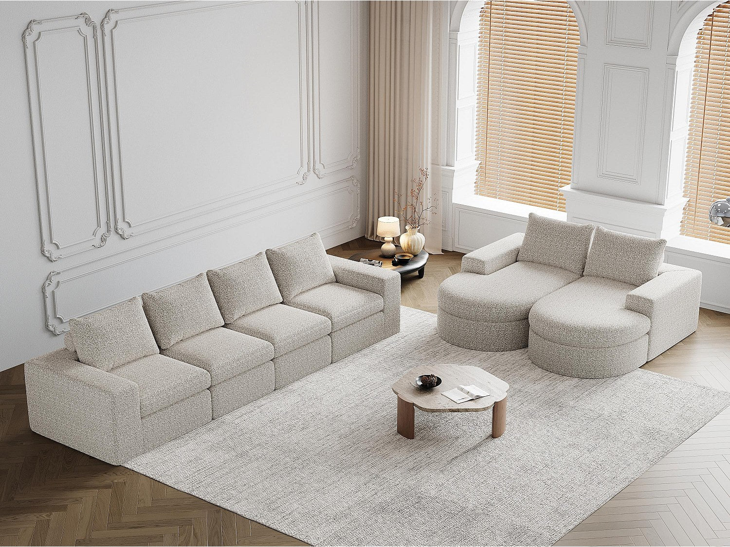 Angle pour canapé modulable 6 places beige tissu