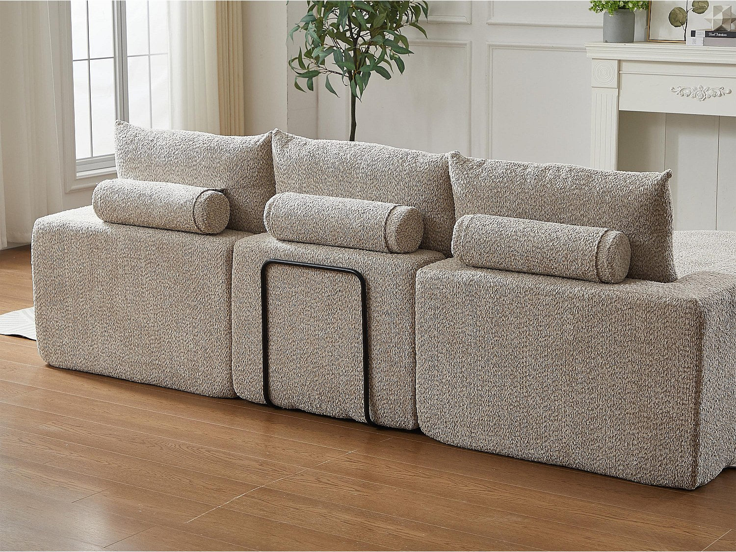 Angle pour canapé modulable 6 places beige tissu