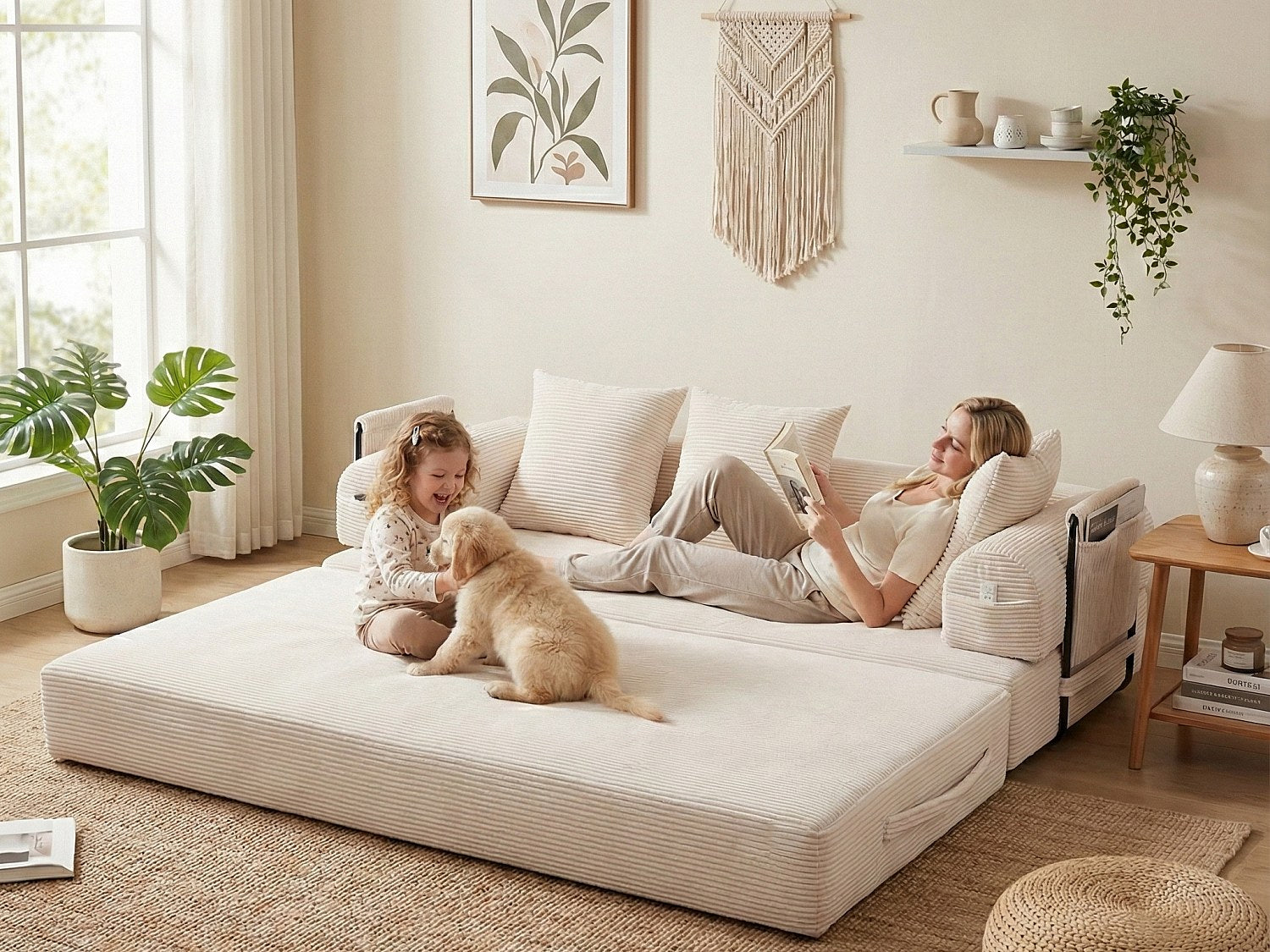 Canapé modulable beige tissu