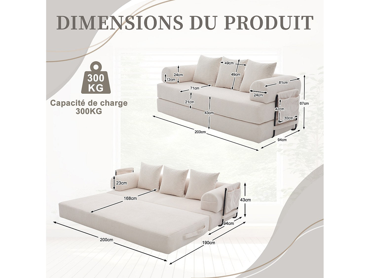 Canapé modulable beige tissu