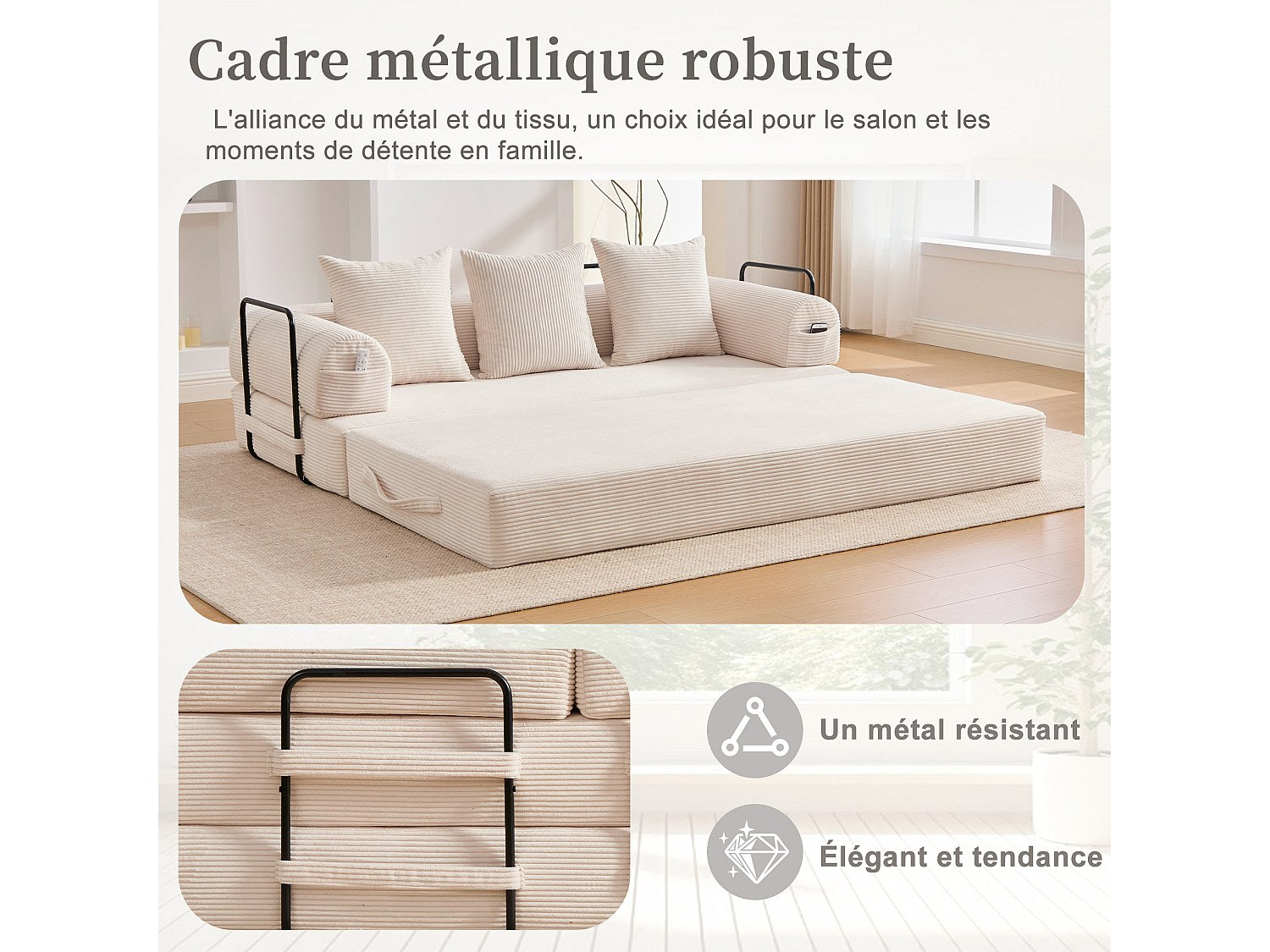 Canapé modulable beige tissu