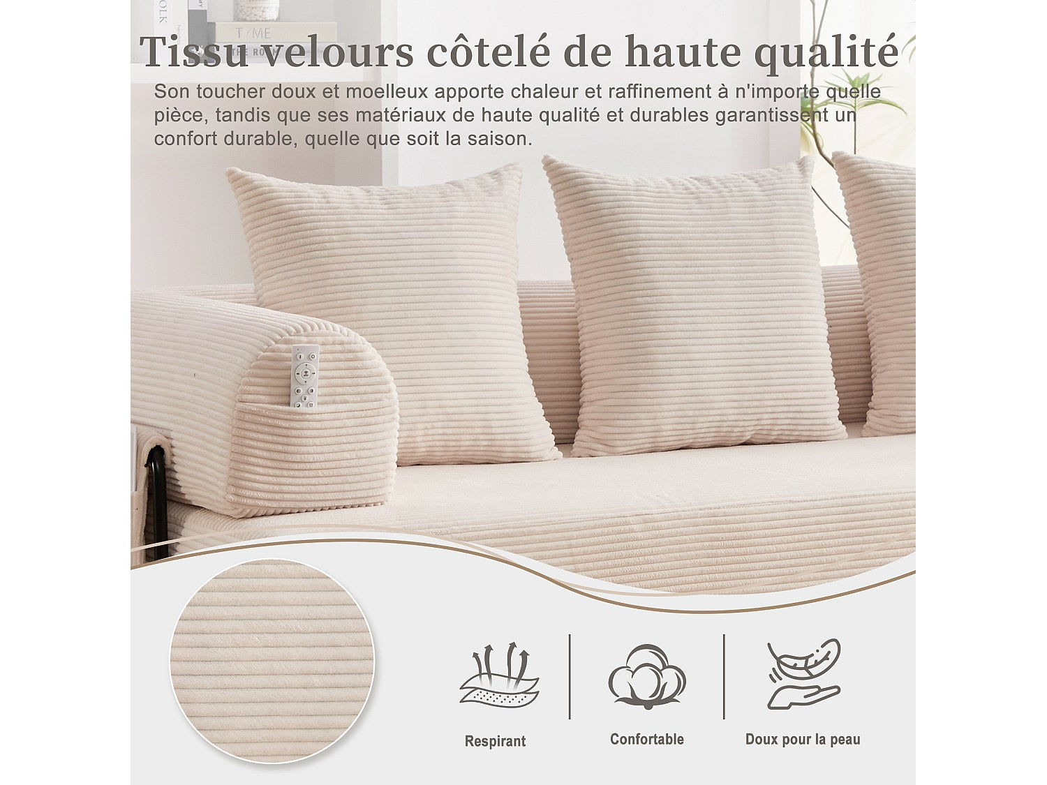 Canapé modulable beige tissu