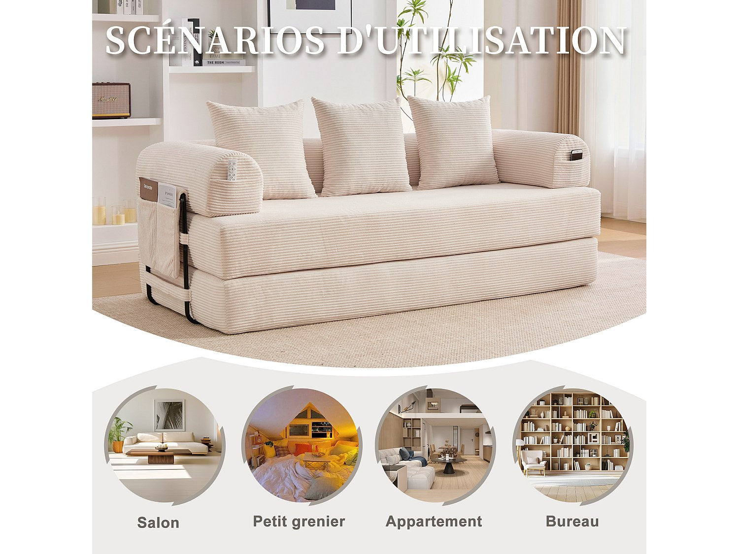 Canapé modulable beige tissu