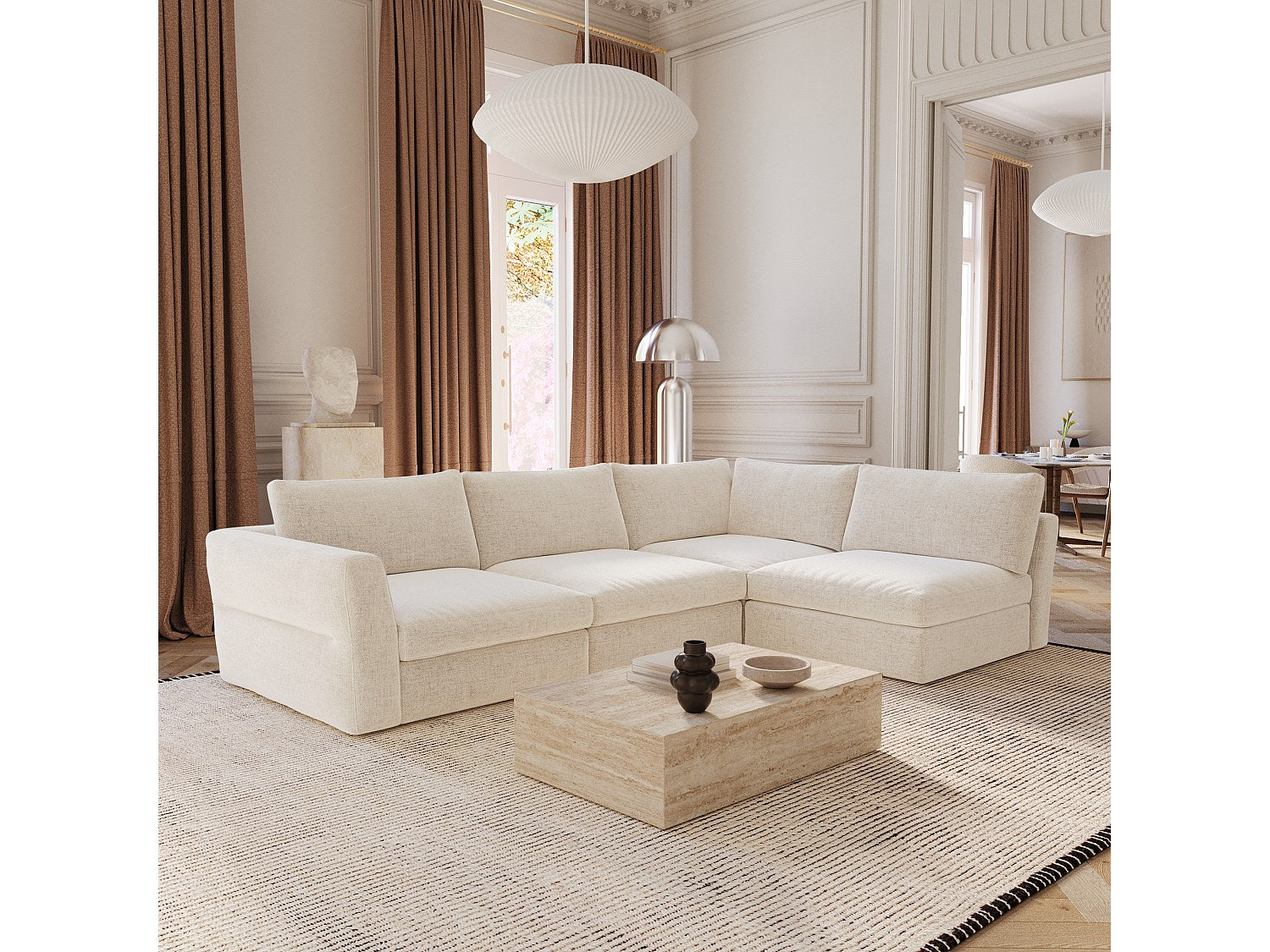Canapé modulable 6 places beige tissu