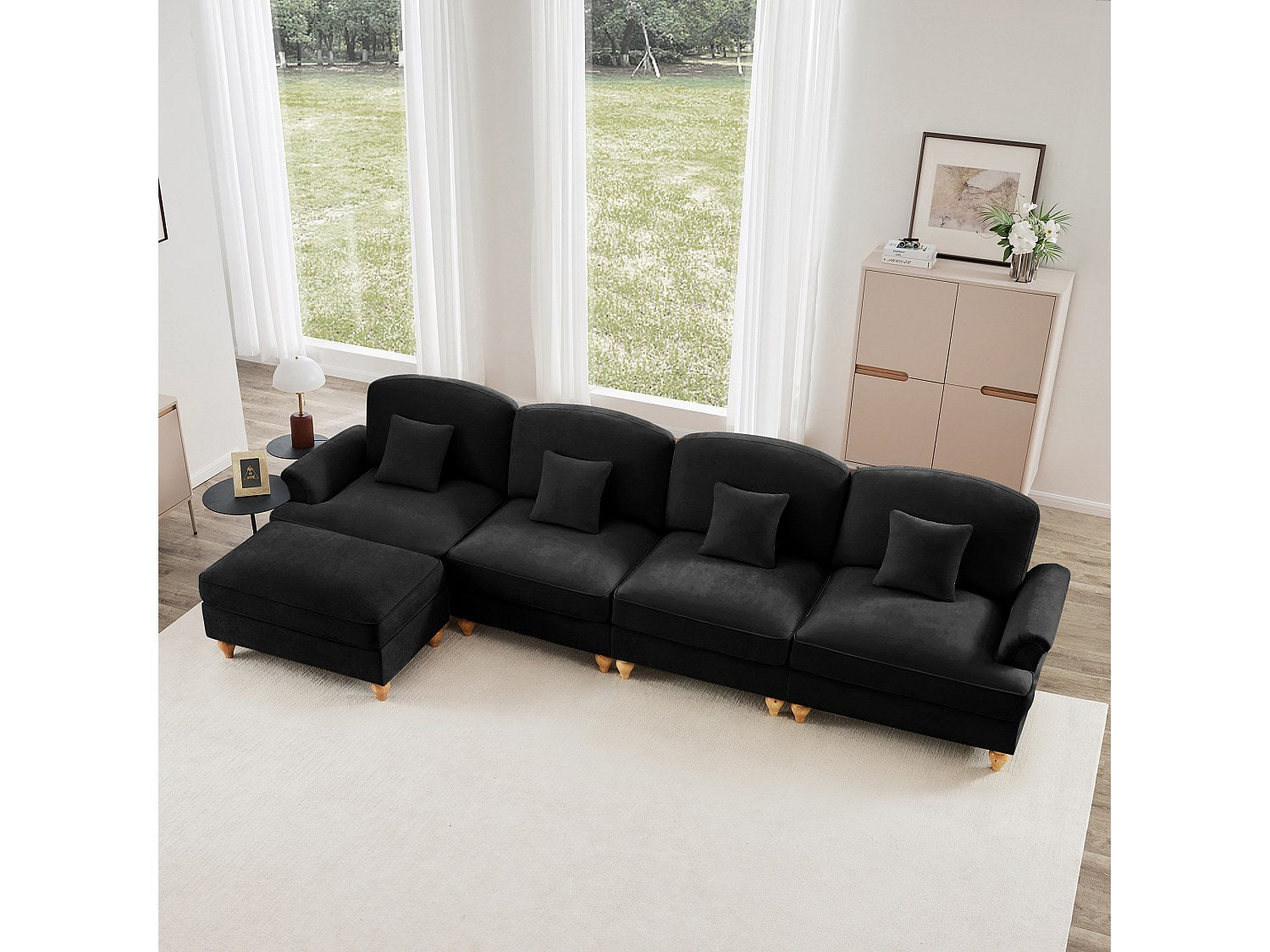 Angle pour canapé modulable 4 places noir tissu