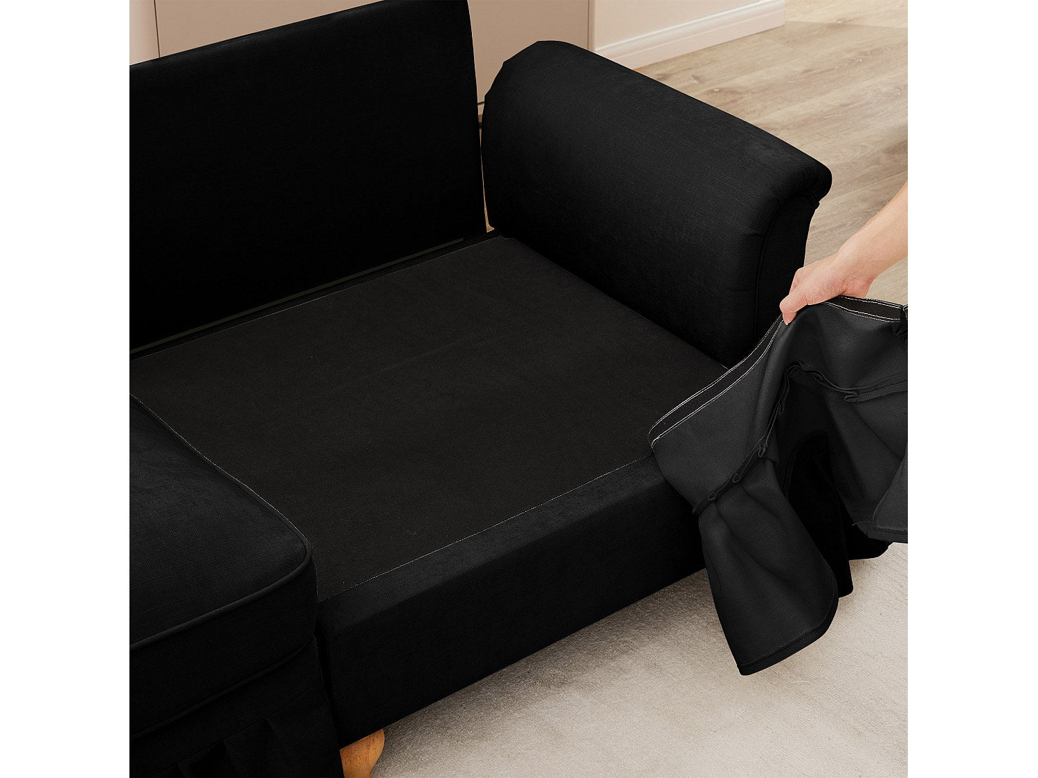 Pouf pour canapé modulable convertible noir tissu