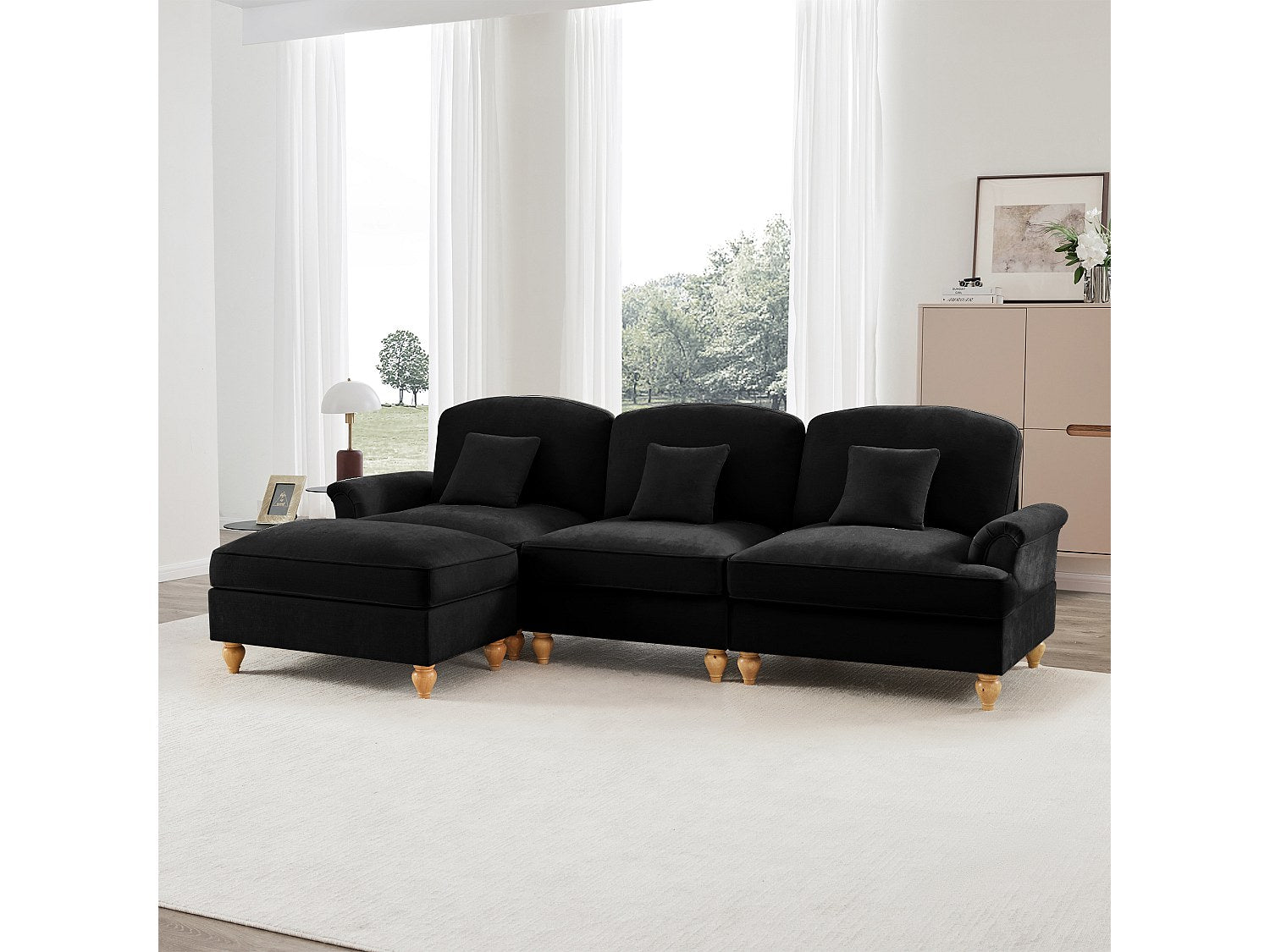 Angle pour canapé modulable convertible 3 places noir tissu