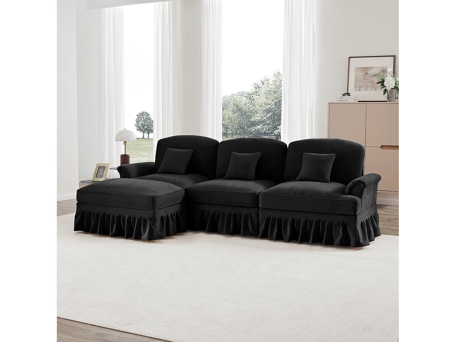 Angle pour canapé modulable convertible 3 places noir tissu