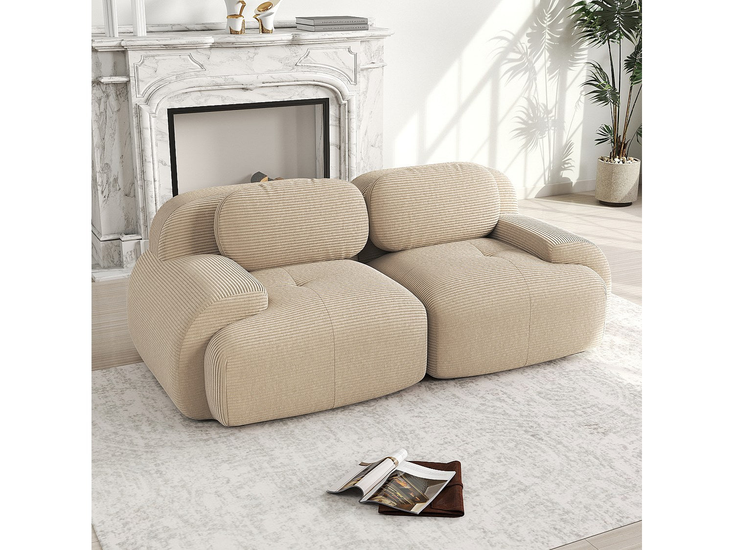 Canapé modulable beige velours