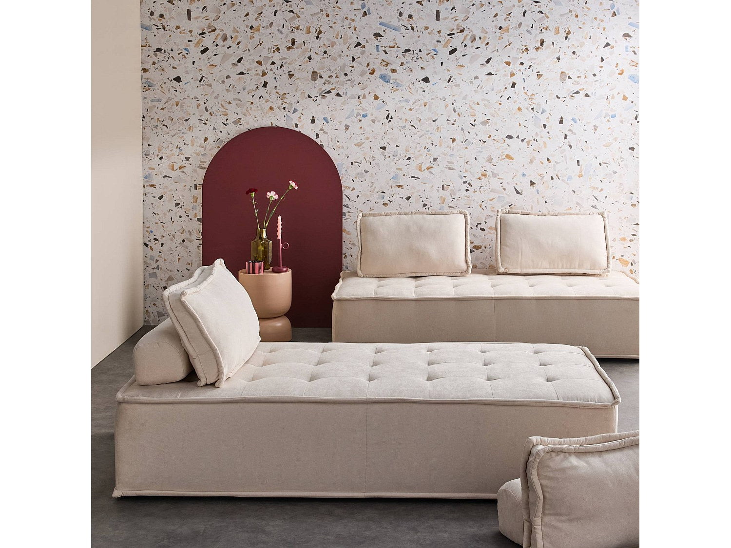 Chauffeuse modulable 2 places beige tissu