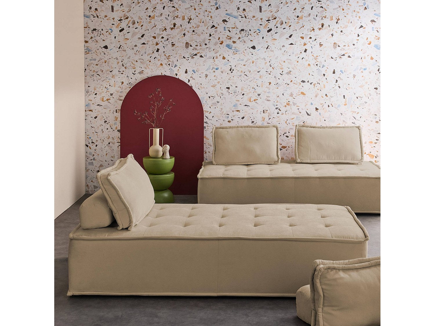 Chauffeuse modulable 2 places beige tissu
