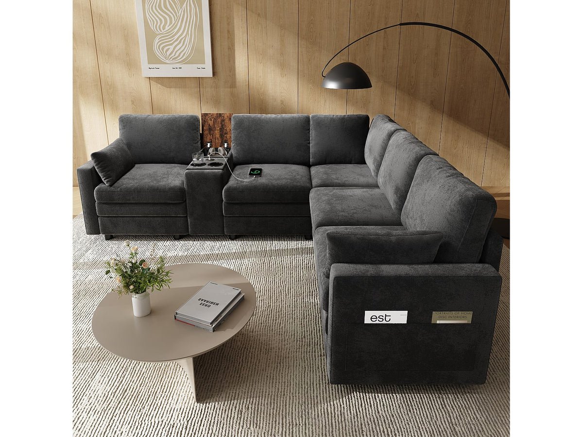 Angle pour canapé modulable 5 places gris velours