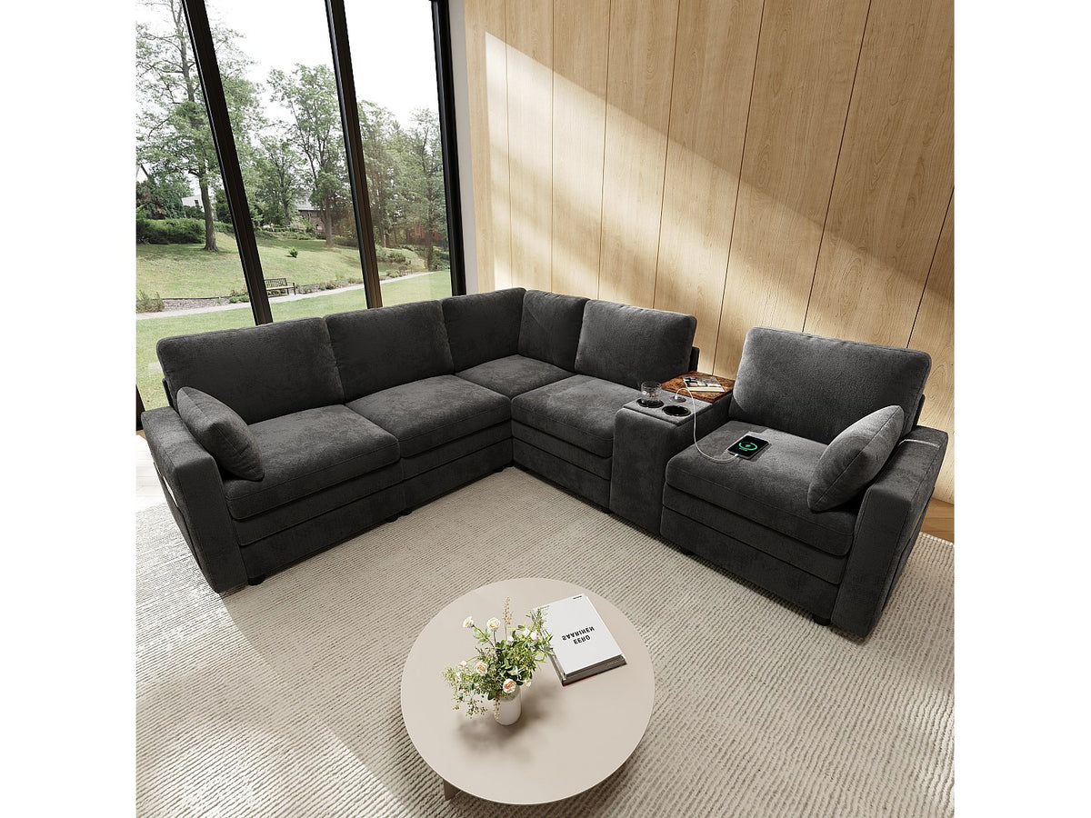 Angle pour canapé modulable 5 places gris velours