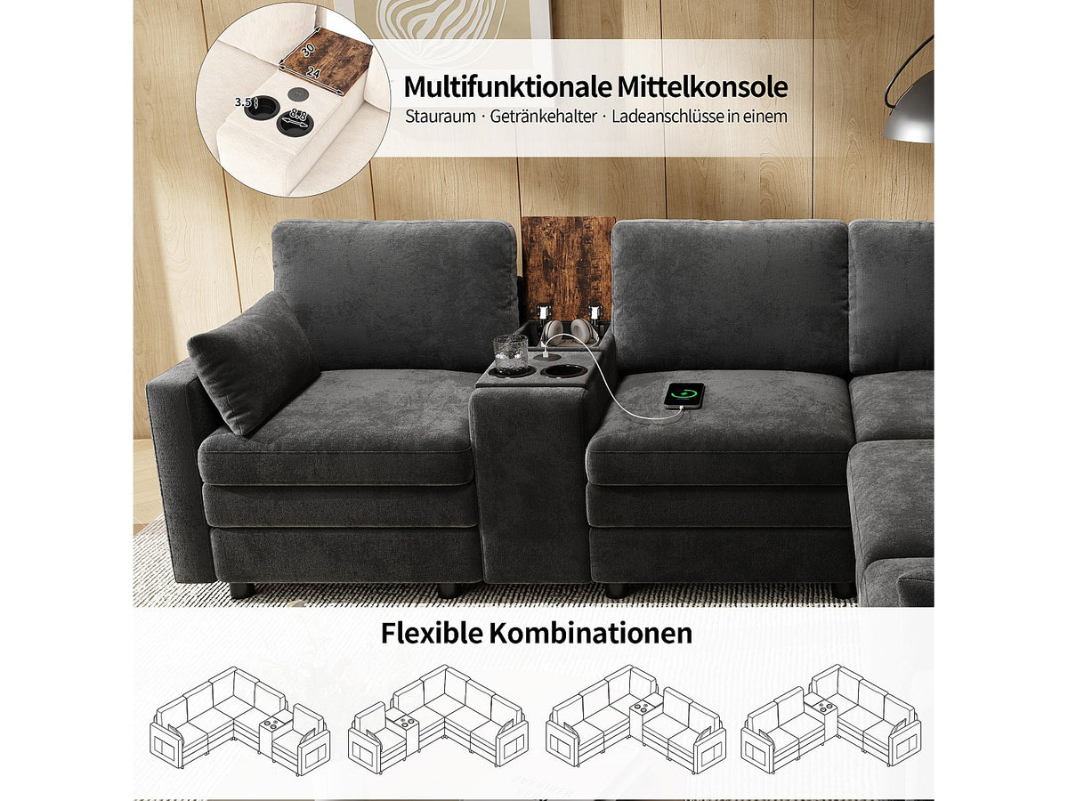 Angle pour canapé modulable 5 places gris velours