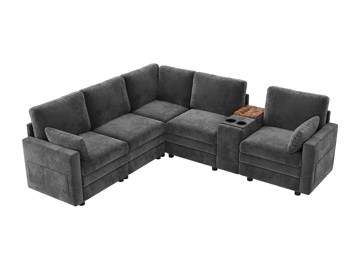 Angle pour canapé modulable 5 places gris velours