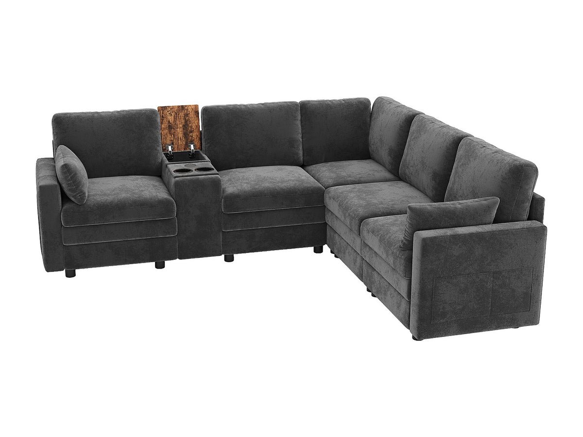 Angle pour canapé modulable 5 places gris velours