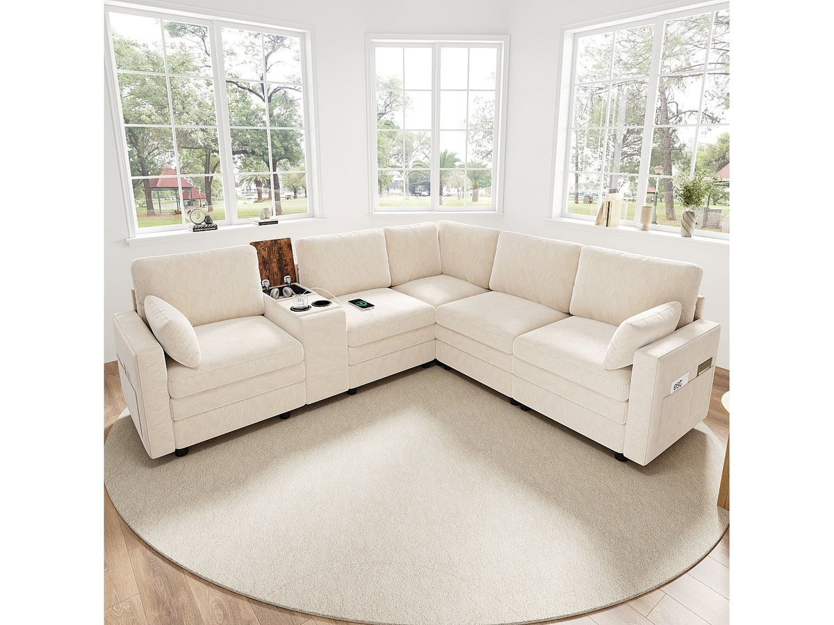 Angle pour canapé modulable 5 places beige velours