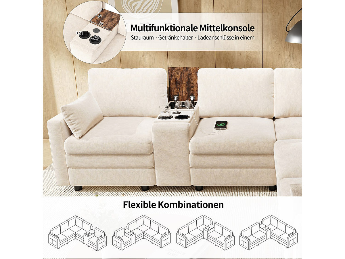 Angle pour canapé modulable 5 places beige velours