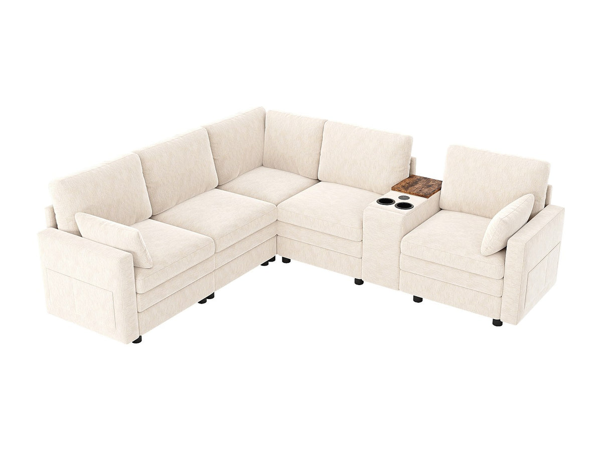 Angle pour canapé modulable 5 places beige velours
