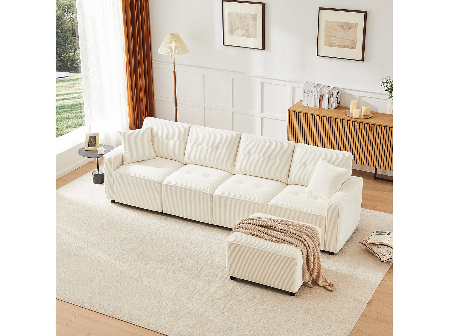 Pouf pour canapé modulable 4 places beige velours