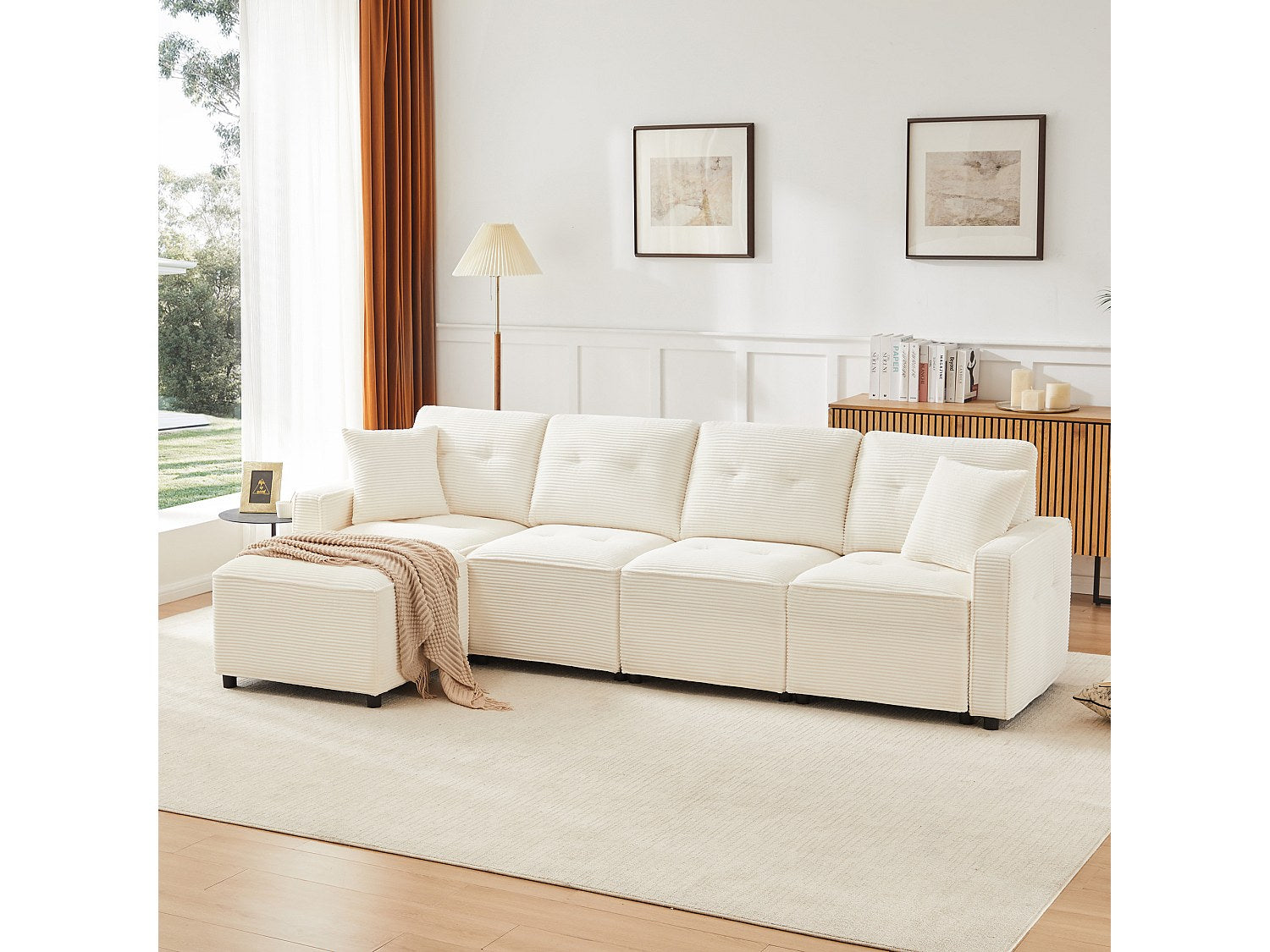Pouf pour canapé modulable 4 places beige velours